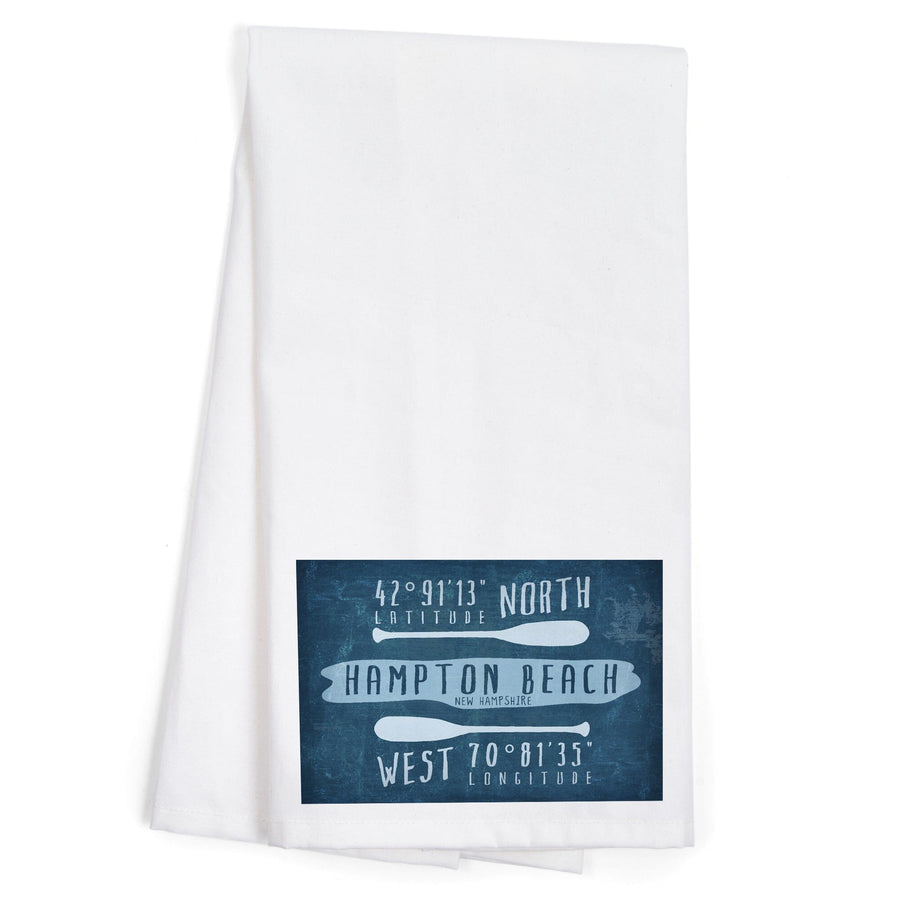 Hampton Beach, New Hampshire, Beach Essentials, Latitude and Longitude, Organic Cotton Kitchen Tea Towels Kitchen Lantern Press 