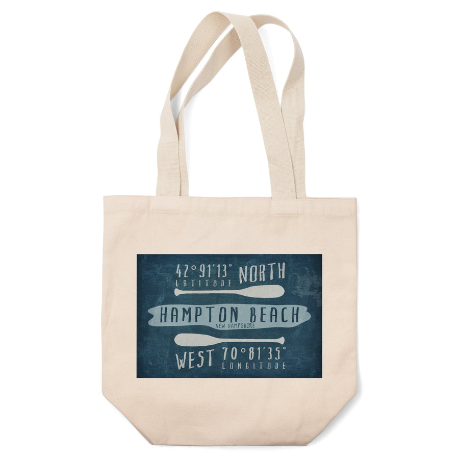Hampton Beach, New Hampshire, Beach Essentials, Latitude and Longitude, Tote Bag Totes Lantern Press 