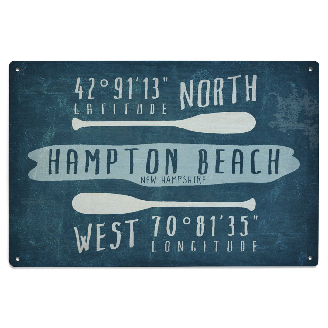Hampton Beach, New Hampshire, Beach Essentials, Latitude & Longitude, Lantern Press Artwork, Wood Signs and Postcards Wood Lantern Press 