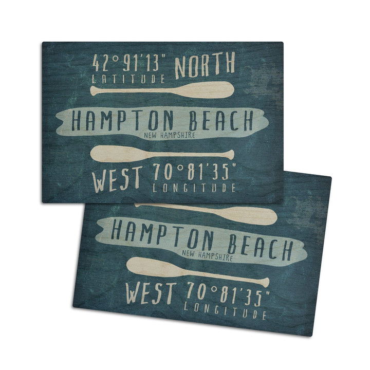 Hampton Beach, New Hampshire, Beach Essentials, Latitude & Longitude, Lantern Press Artwork, Wood Signs and Postcards Wood Lantern Press 4x6 Wood Postcard Set 