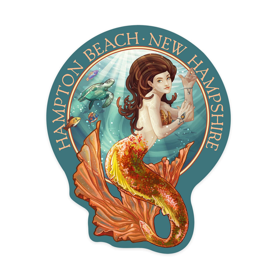 Hampton Beach, New Hampshire, Mermaid, Contour, Lantern Press Artwork, Vinyl Sticker Sticker Lantern Press 