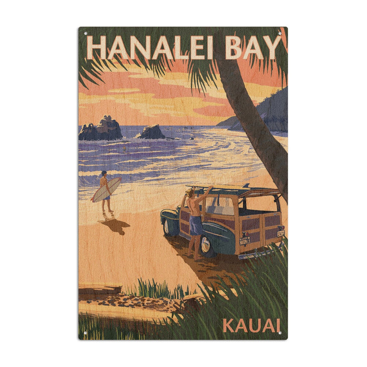 Hanalei Bay, Kauai, Hawaii, Woody on Beach, Lantern Press Artwork, Wood Signs and Postcards Wood Lantern Press 10 x 15 Wood Sign 