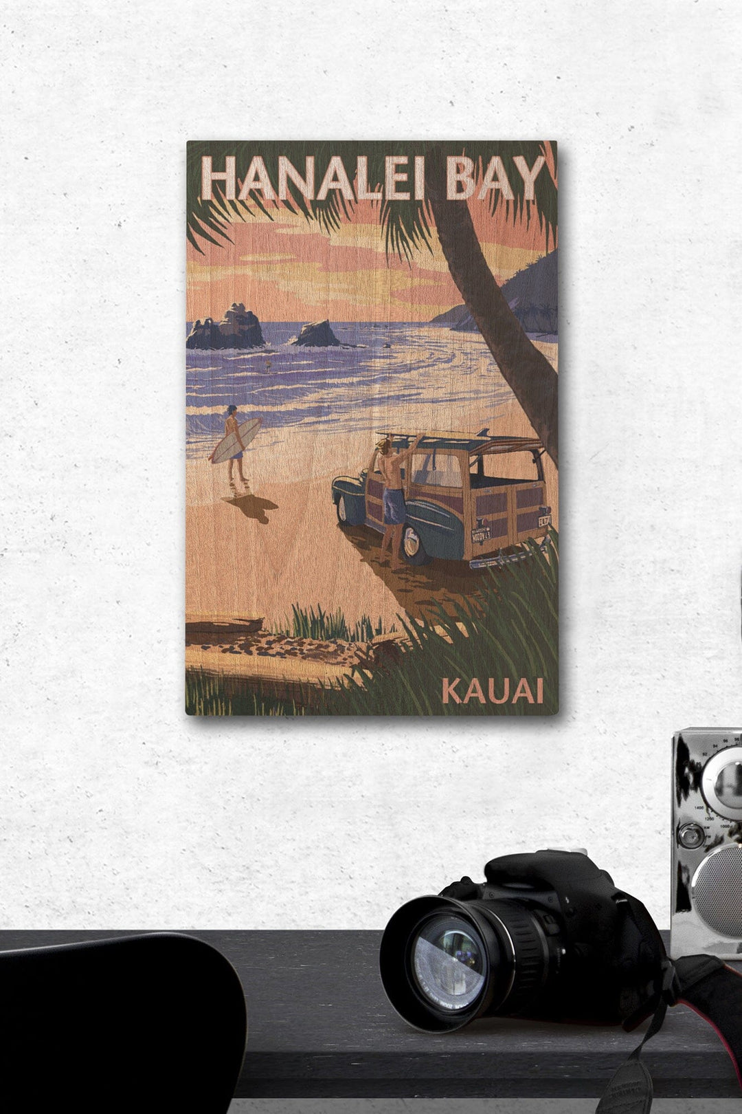 Hanalei Bay, Kauai, Hawaii, Woody on Beach, Lantern Press Artwork, Wood Signs and Postcards Wood Lantern Press 12 x 18 Wood Gallery Print 