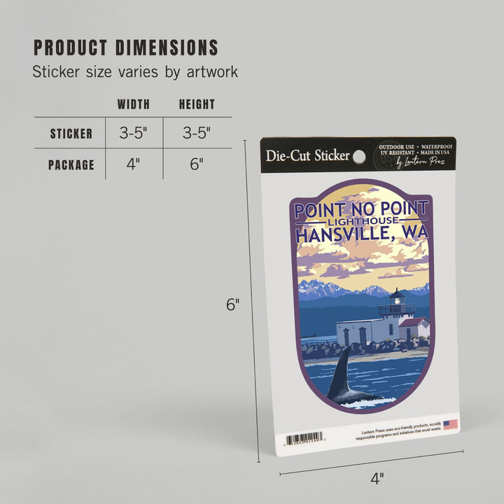 Hansville, Washington, Point No Point Lighthouse, Contour, Vinyl Sticker Sticker Lantern Press 