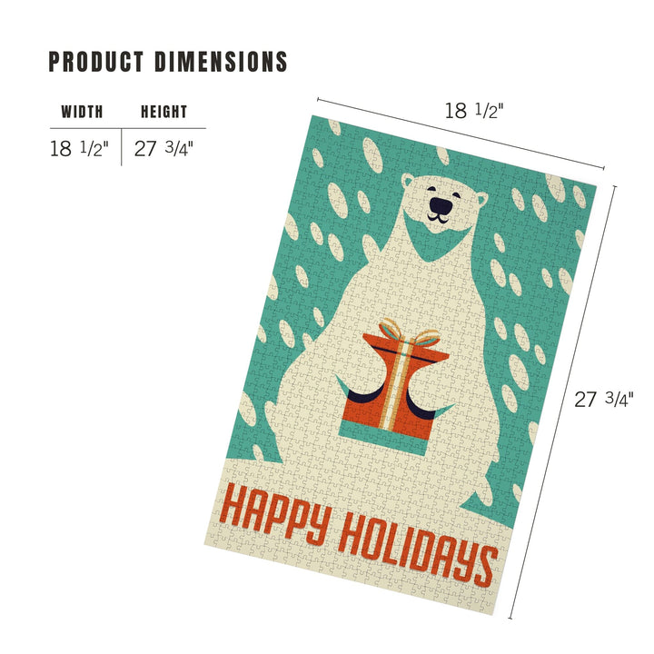 Happy Holidays, Polar Bear, Retro Christmas, Jigsaw Puzzle Puzzle Lantern Press 