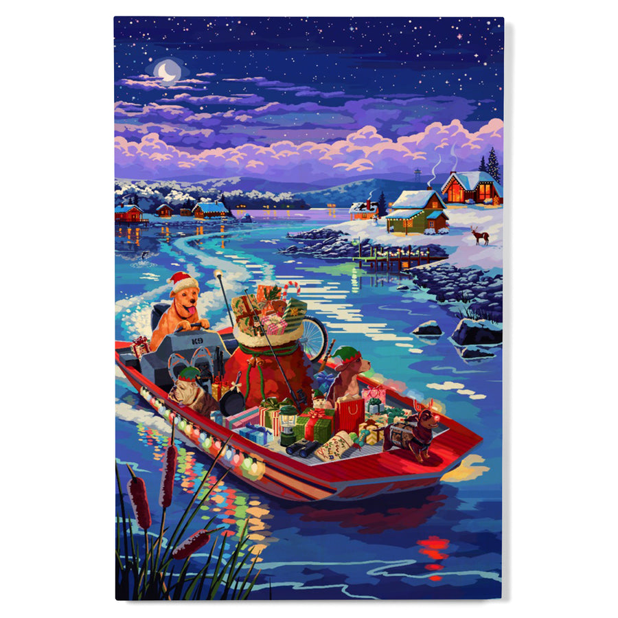 Happy Howlidays, Painterly, Santa Dog and Helpers, Wood Signs and Postcards Wood Lantern Press 