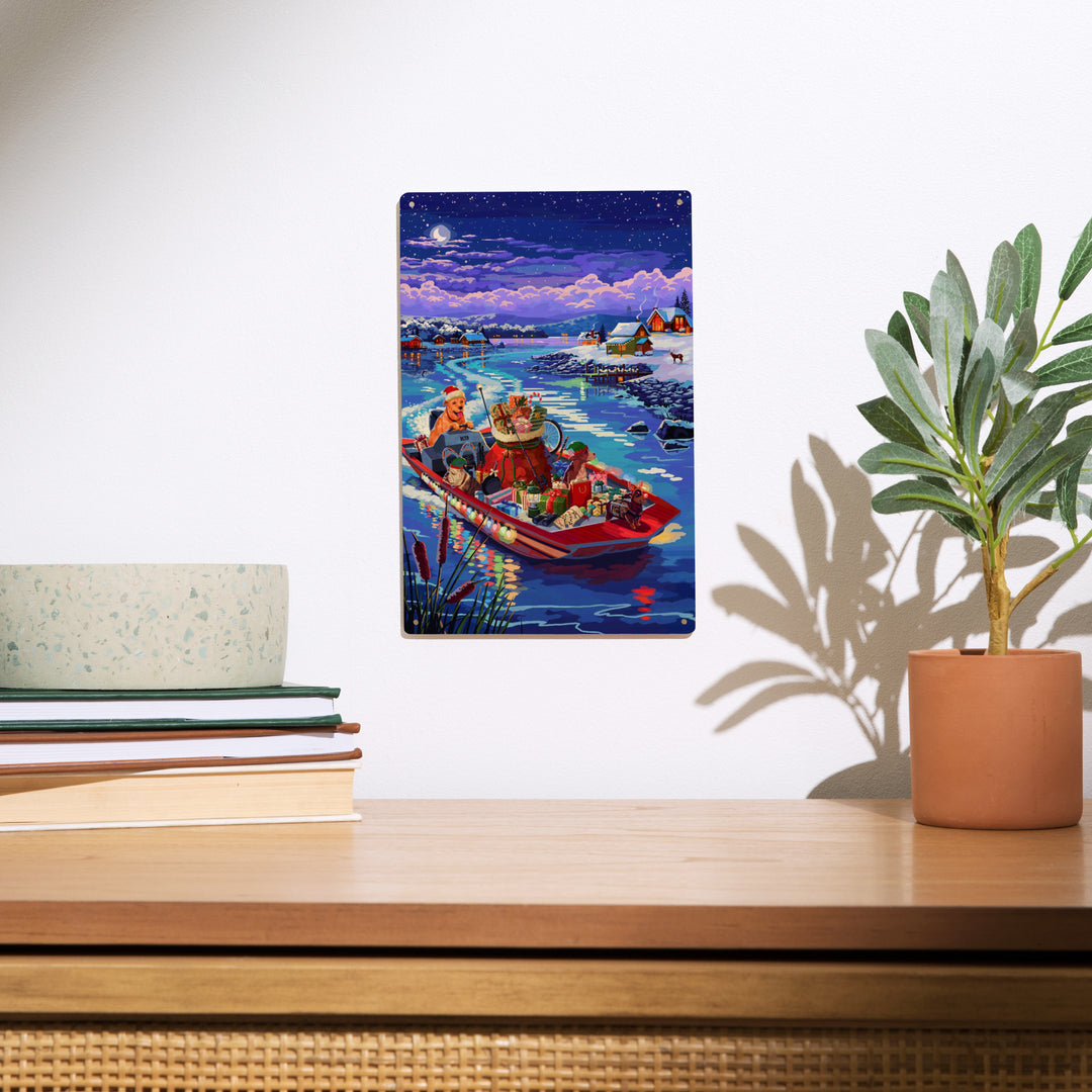 Happy Howlidays, Painterly, Santa Dog and Helpers, Wood Signs and Postcards Wood Lantern Press 