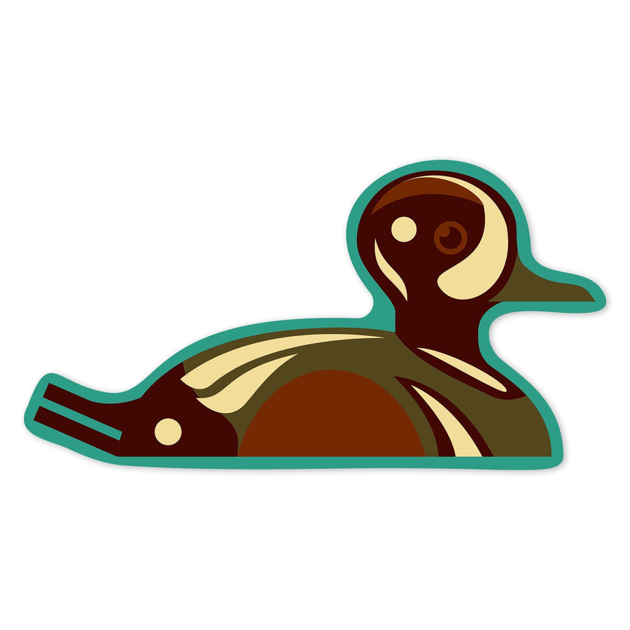 Harlequin Duck, Geometric, Contour, Vinyl Sticker Sticker Lantern Press 