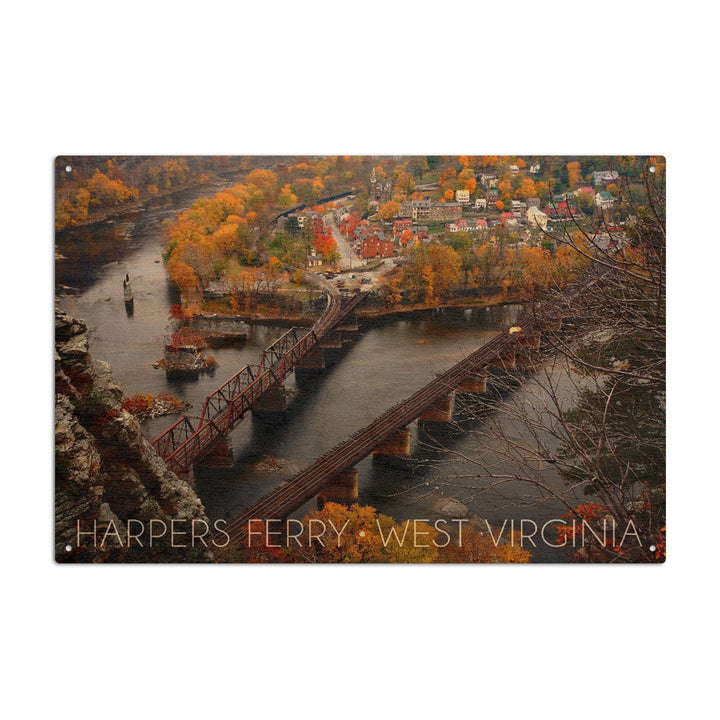 Harpers Ferry, West Virginia, Bird's Eye View, Lantern Press Photography, Wood Signs and Postcards Wood Lantern Press 10 x 15 Wood Sign 