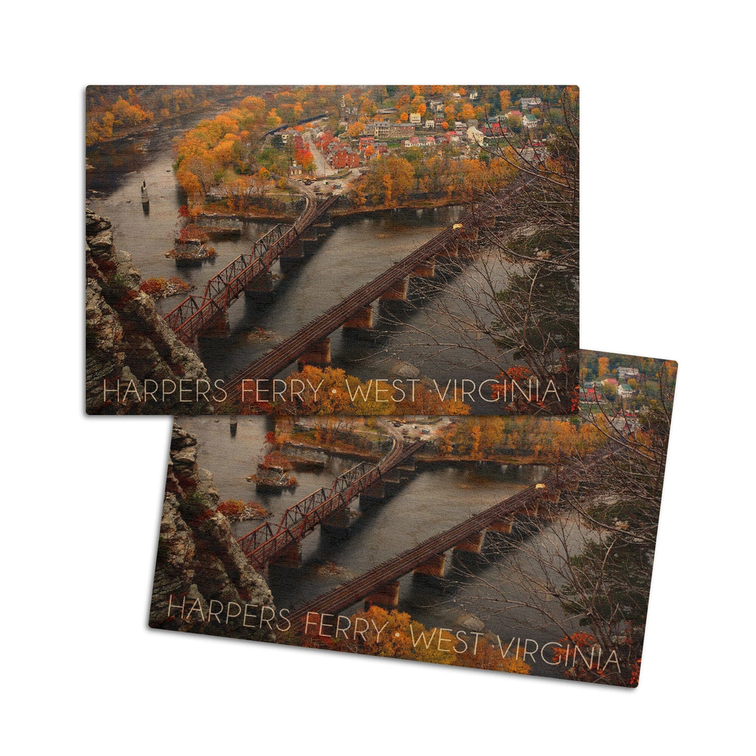 Harpers Ferry, West Virginia, Bird's Eye View, Lantern Press Photography, Wood Signs and Postcards Wood Lantern Press 4x6 Wood Postcard Set 