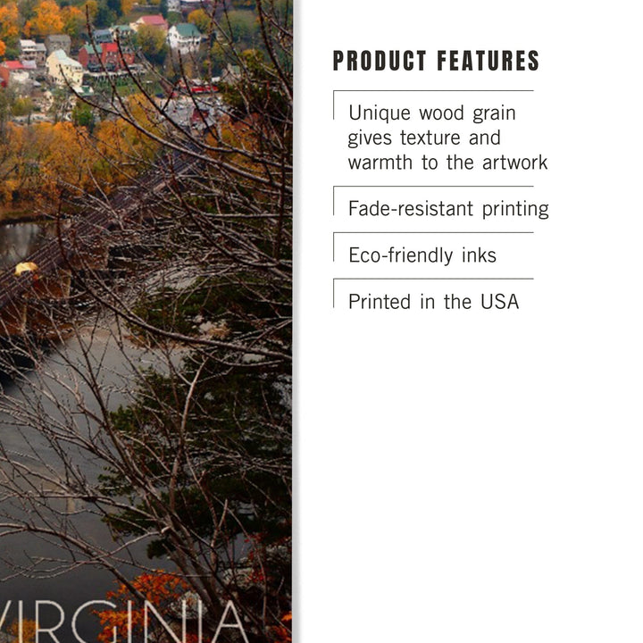Harpers Ferry, West Virginia, Bird's Eye View, Lantern Press Photography, Wood Signs and Postcards Wood Lantern Press 