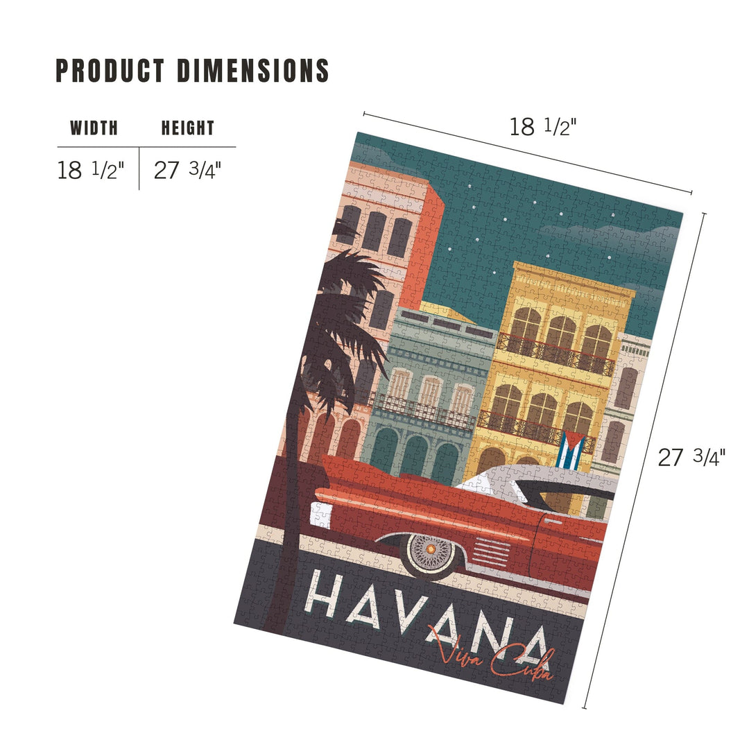 Havana, Cuba, Buildings and Vintage Car, Vector, Jigsaw Puzzle Puzzle Lantern Press 