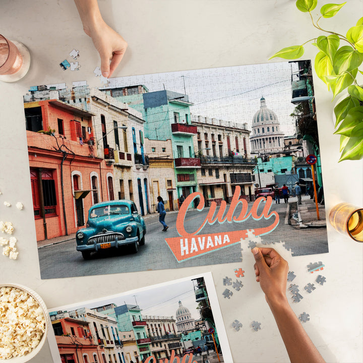 Havana, Cuba, City Street, Photography, Jigsaw Puzzle Puzzle Lantern Press 