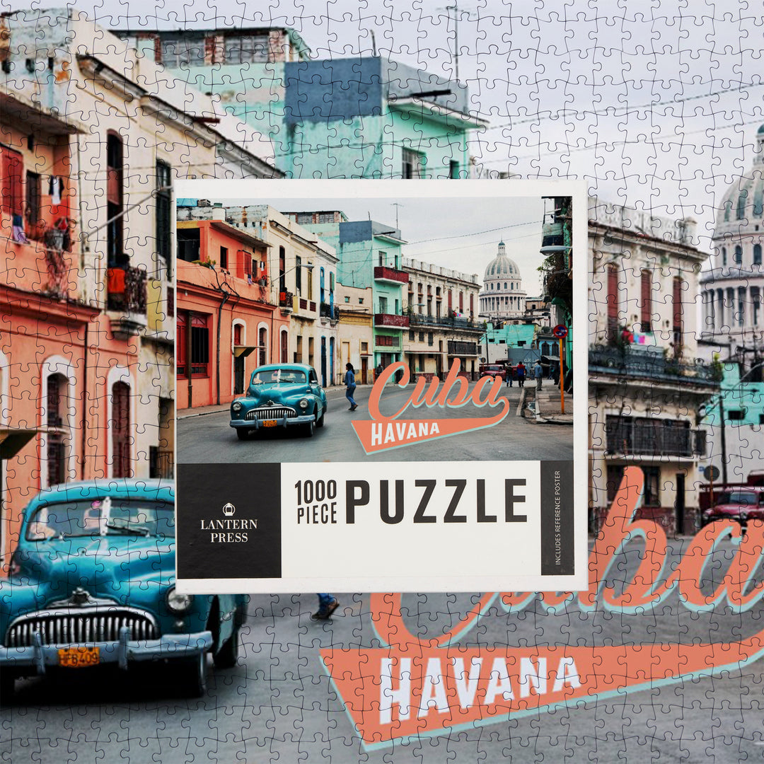 Havana, Cuba, City Street, Photography, Jigsaw Puzzle Puzzle Lantern Press 