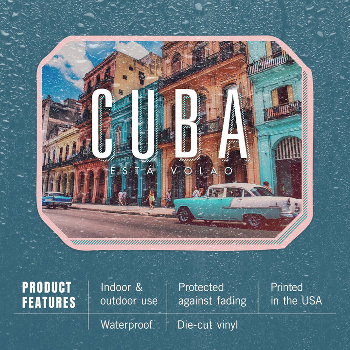 Havana, Cuba, Vintage Car and Buildings, Contour, Lantern Press Artwork, Vinyl Sticker Sticker Lantern Press 