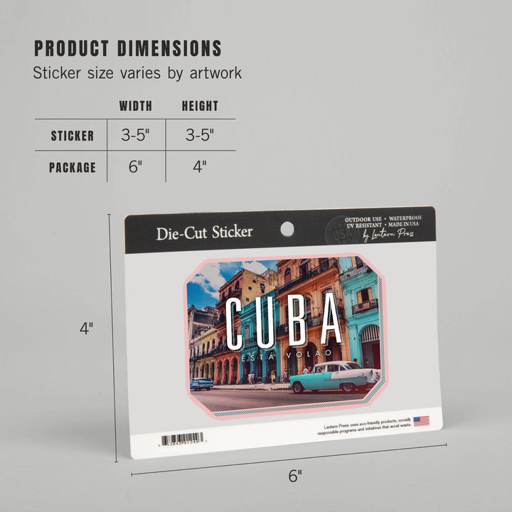 Havana, Cuba, Vintage Car and Buildings, Contour, Lantern Press Artwork, Vinyl Sticker Sticker Lantern Press 