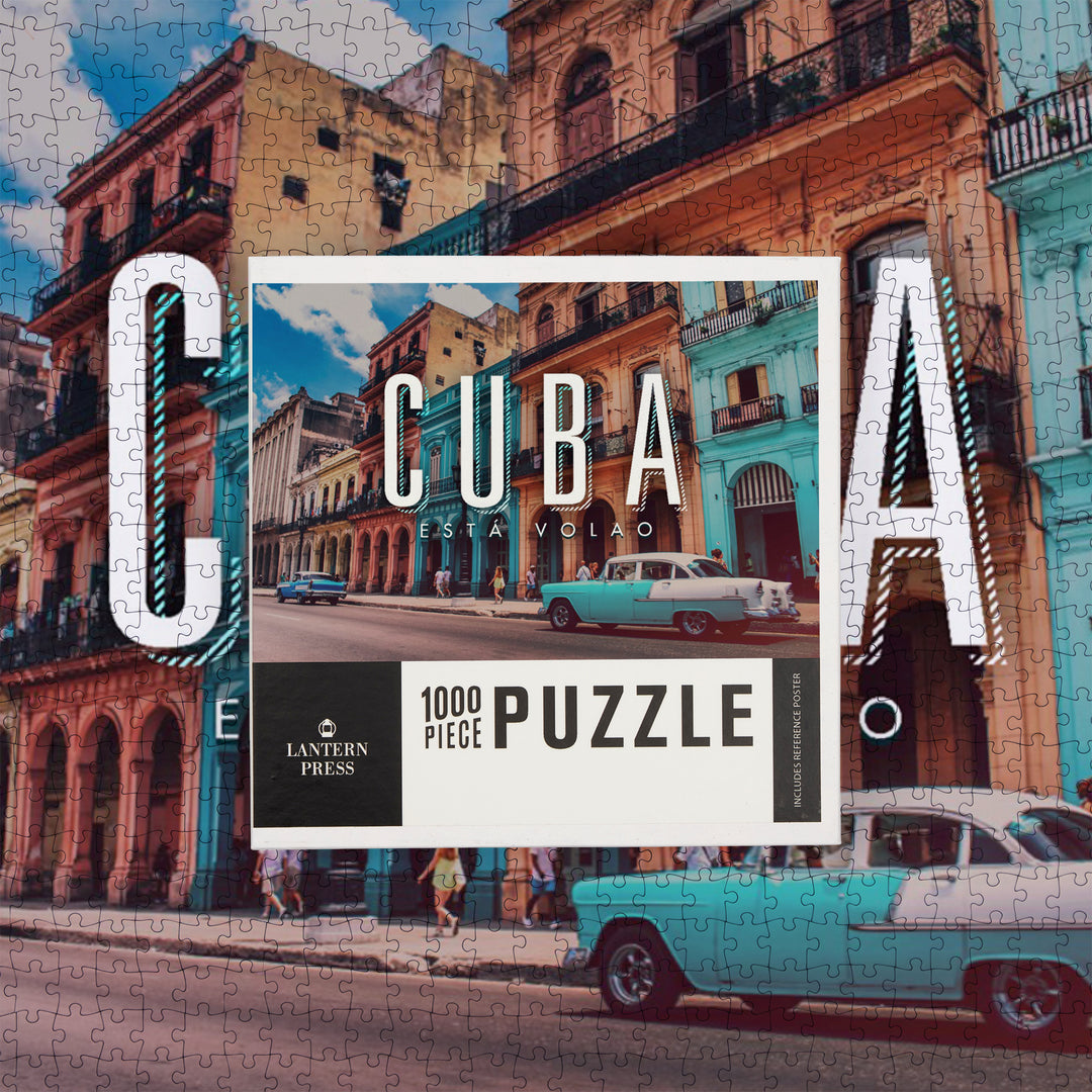 Havana, Cuba, Vintage Car and Buildings, Jigsaw Puzzle Puzzle Lantern Press 