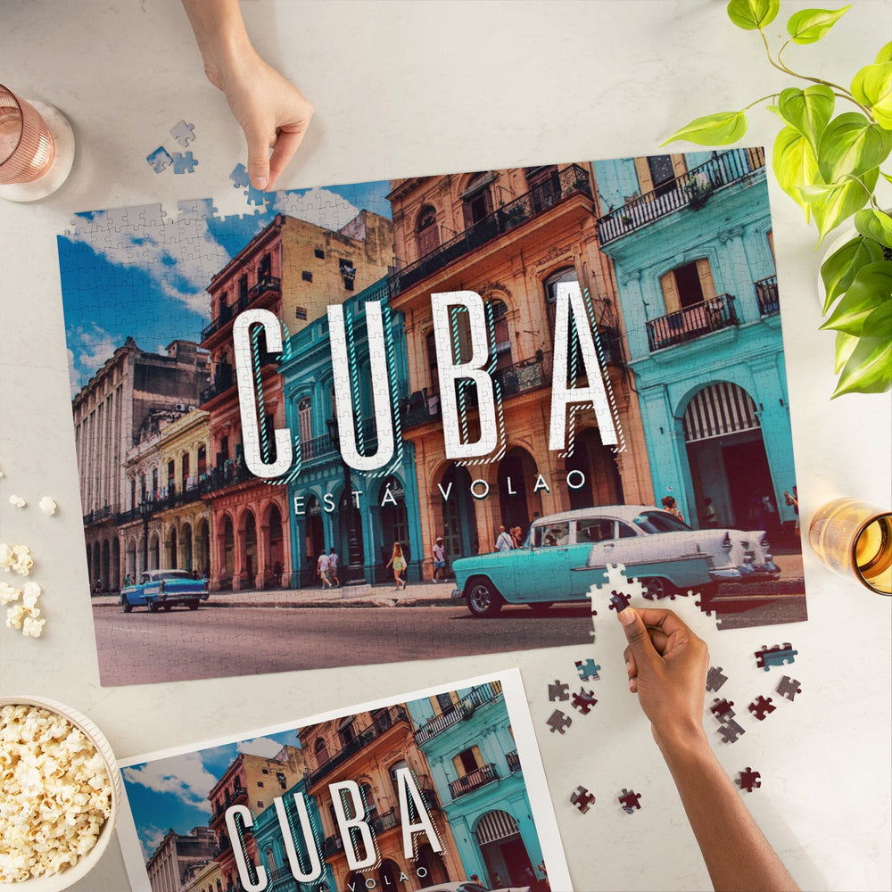 Havana, Cuba, Vintage Car and Buildings, Jigsaw Puzzle Puzzle Lantern Press 