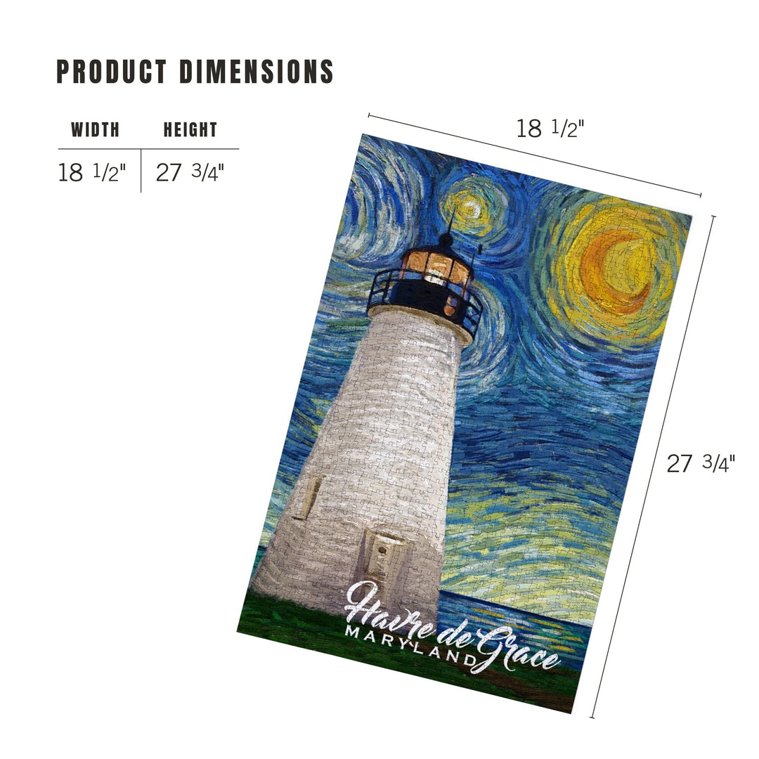 Havre De Grace, Maryland, Lighthouse, Starry Night, Jigsaw Puzzle Puzzle Lantern Press 