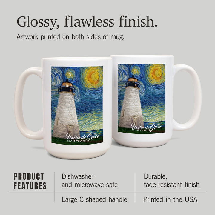 Havre De Grace, Maryland, Lighthouse, Starry Night, Lantern Press Artwork, Ceramic Mug Mugs Lantern Press 