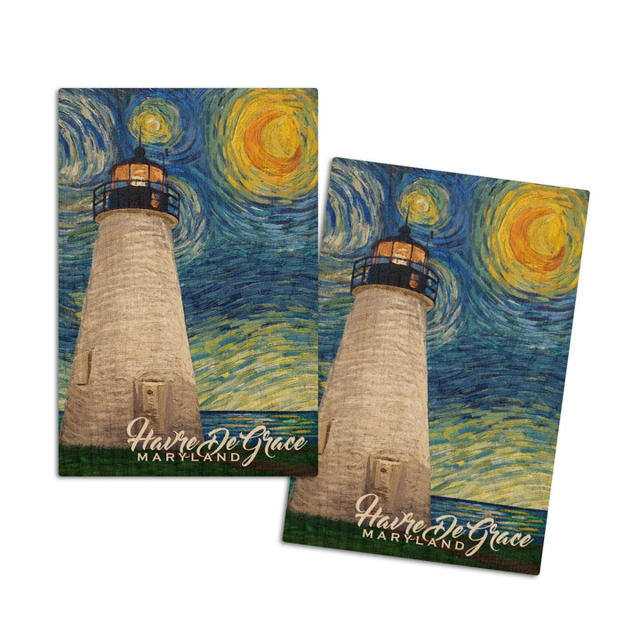 Havre De Grace, Maryland, Lighthouse, Starry Night, Lantern Press Artwork, Wood Signs and Postcards Wood Lantern Press 4x6 Wood Postcard Set 