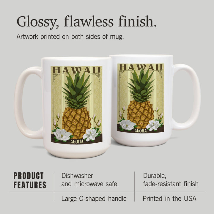 Hawaii, Aloha, Colonial Pineapple, Lantern Press Artwork, Ceramic Mug Mugs Lantern Press 