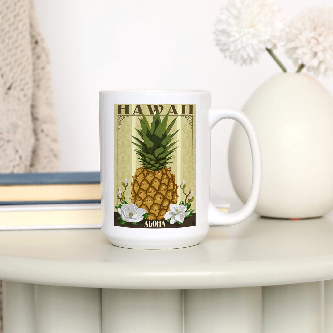 Hawaii, Aloha, Colonial Pineapple, Lantern Press Artwork, Ceramic Mug Mugs Lantern Press 