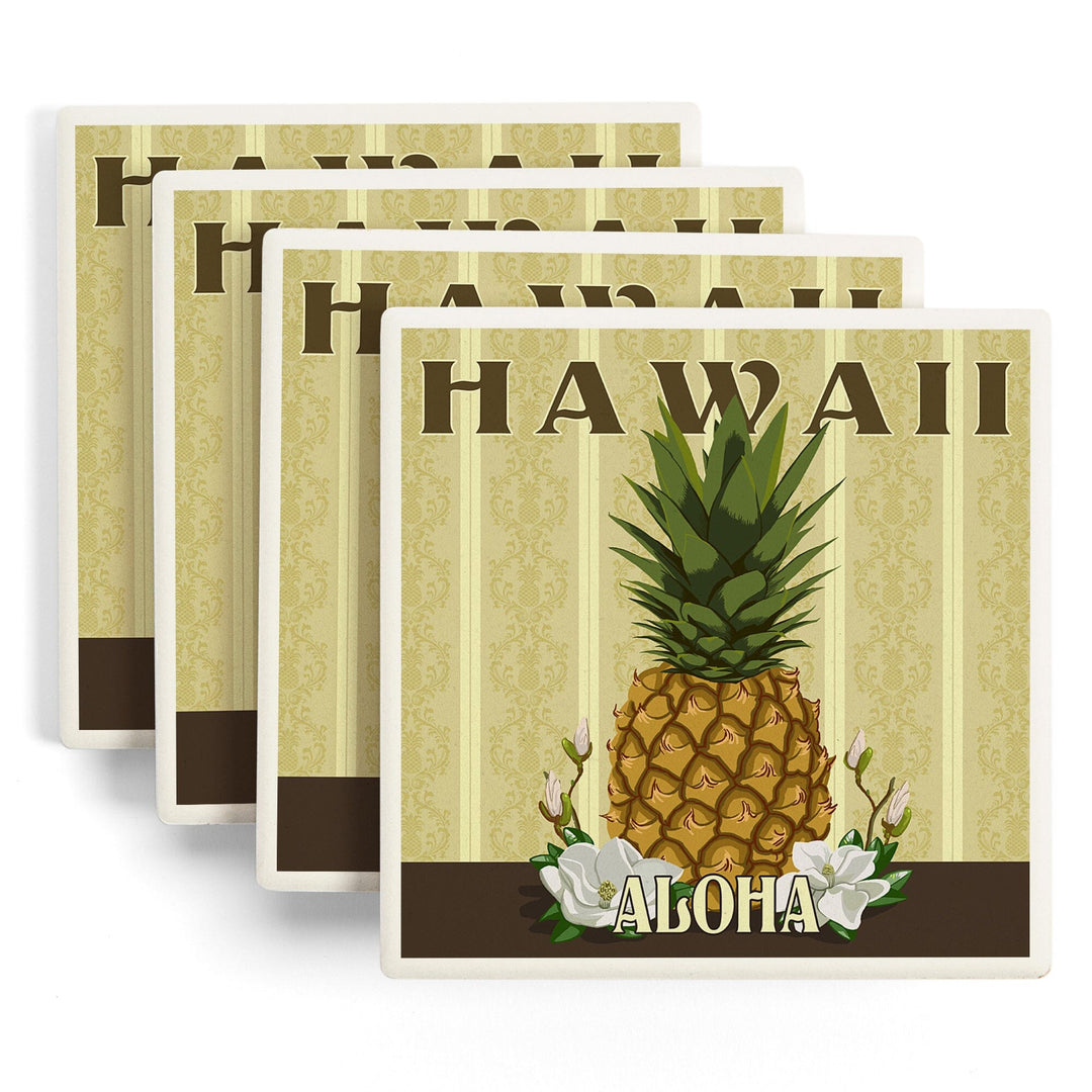 Hawaii, Aloha, Colonial Pineapple, Lantern Press Artwork, Coaster Set - Lantern Press