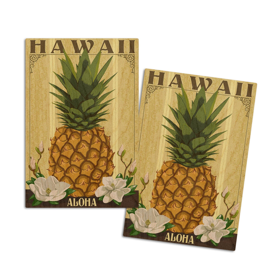 Hawaii, Aloha, Colonial Pineapple, Lantern Press Artwork, Wood Signs and Postcards Wood Lantern Press 4x6 Wood Postcard Set 