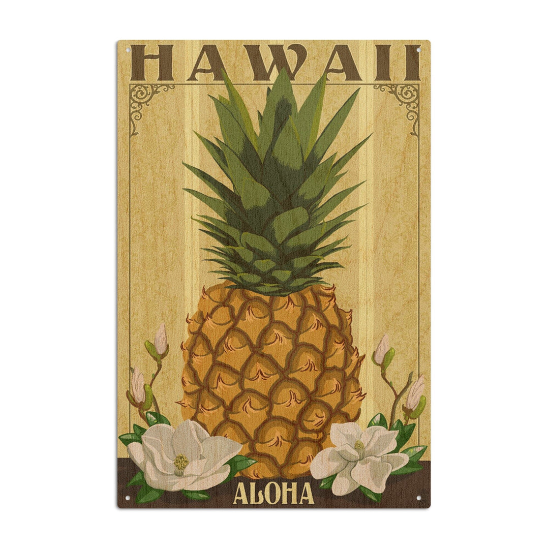 Hawaii, Aloha, Colonial Pineapple, Lantern Press Artwork, Wood Signs and Postcards Wood Lantern Press 6x9 Wood Sign 