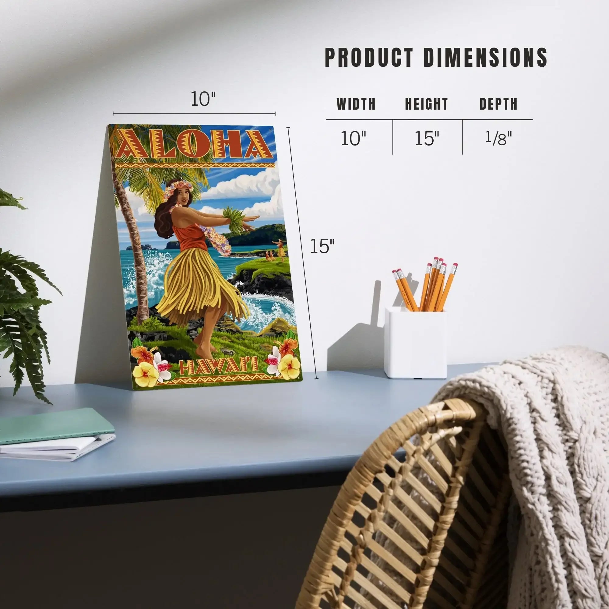 Hawaii, Aloha, Hula Girl on Coast (Flower Border), Lantern Press Artwo
