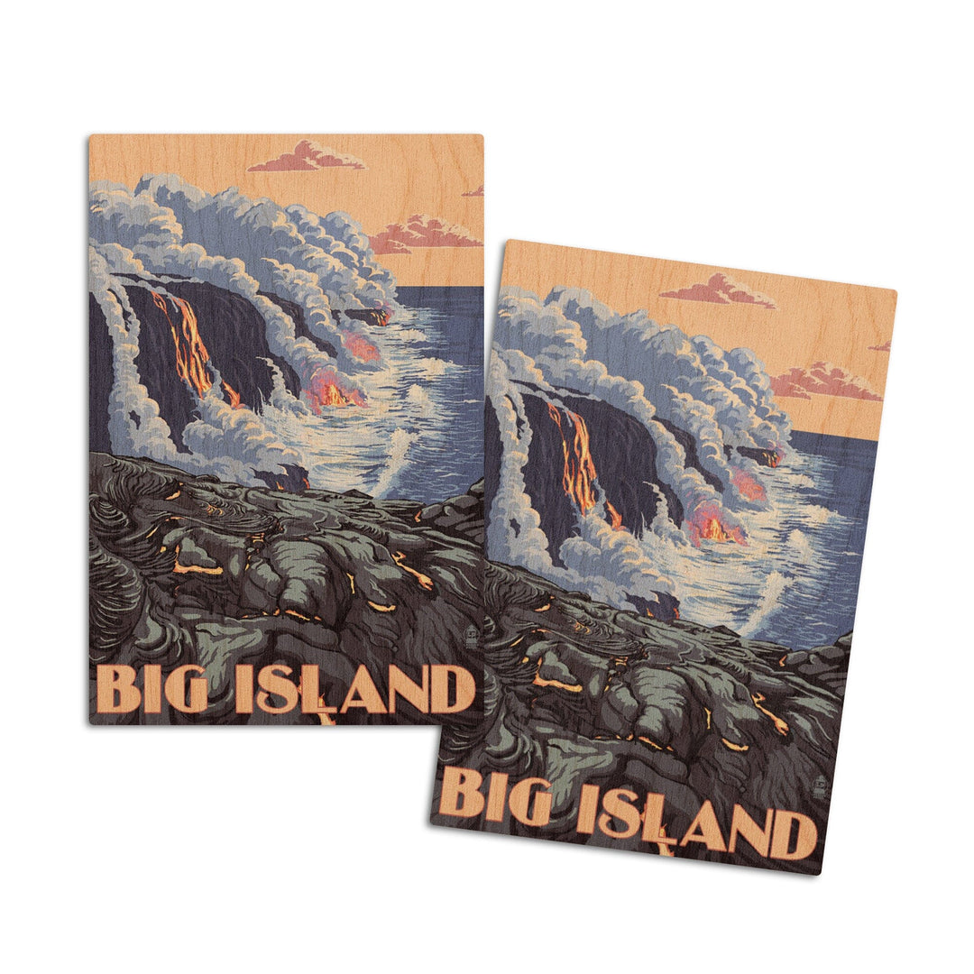 Hawaii, Big Island, Lava Flow Scene, Lantern Press Poster, Wood Signs and Postcards Wood Lantern Press 4x6 Wood Postcard Set 