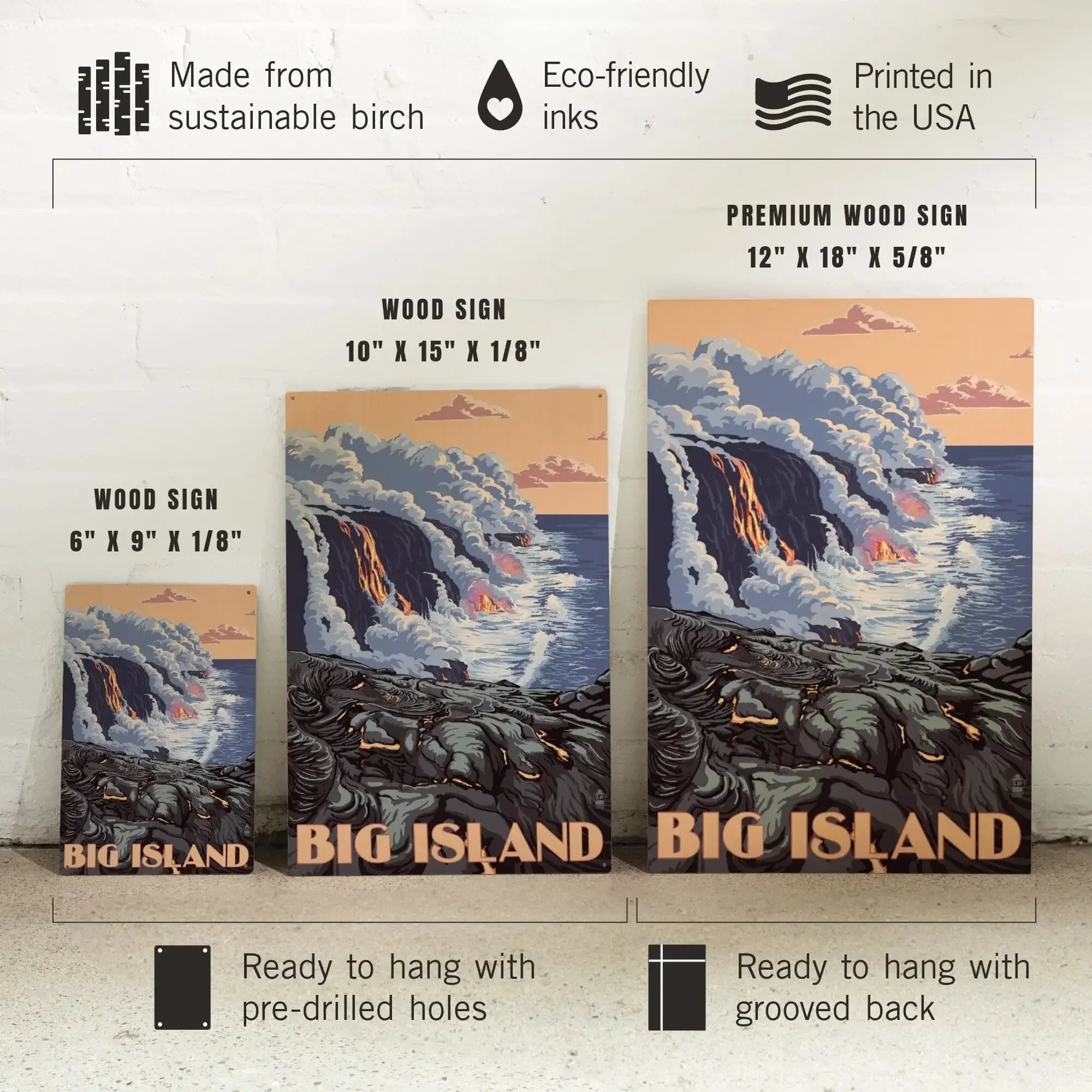 Hawaii, Big Island, Lava Flow Scene, Lantern Press Poster, Wood Signs