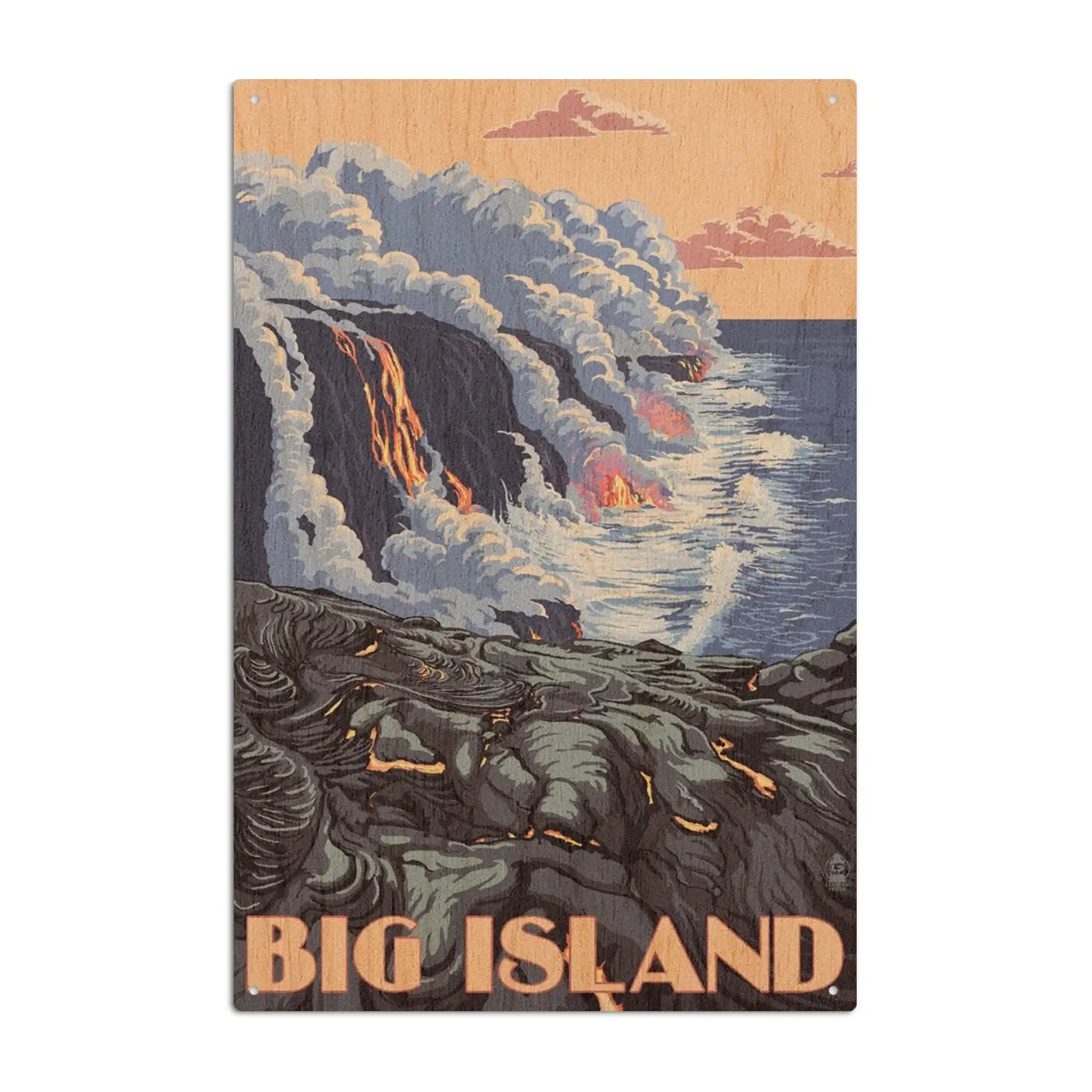 Hawaii, Big Island, Lava Flow Scene, Lantern Press Poster, Wood Signs
