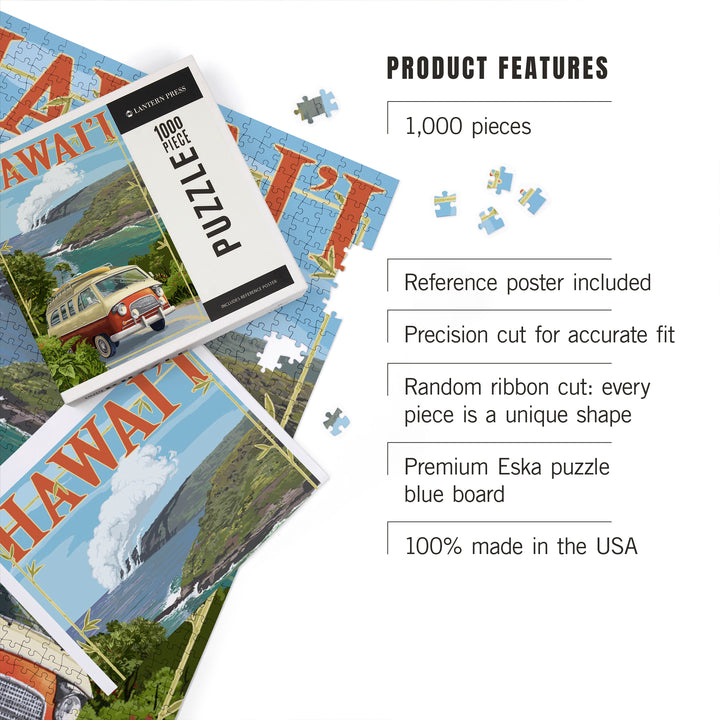 Hawaii, Camper Van, Jigsaw Puzzle Puzzle Lantern Press 