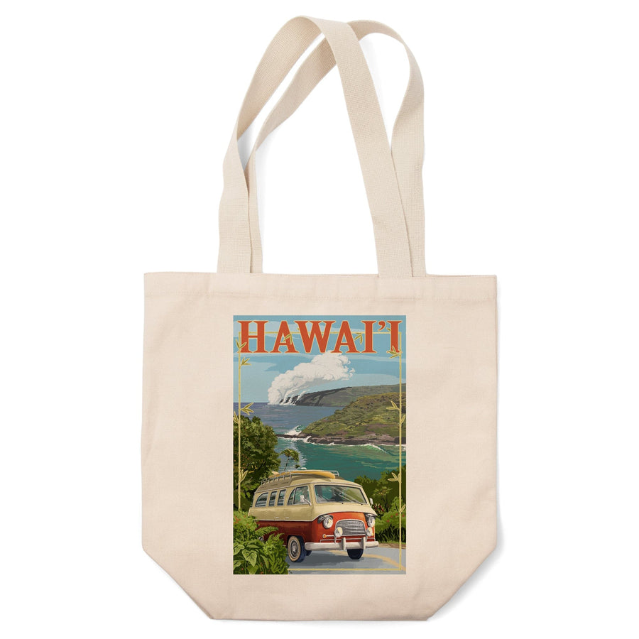 Hawaii, Camper Van, Lantern Press Artwork, Tote Bag Totes Lantern Press 