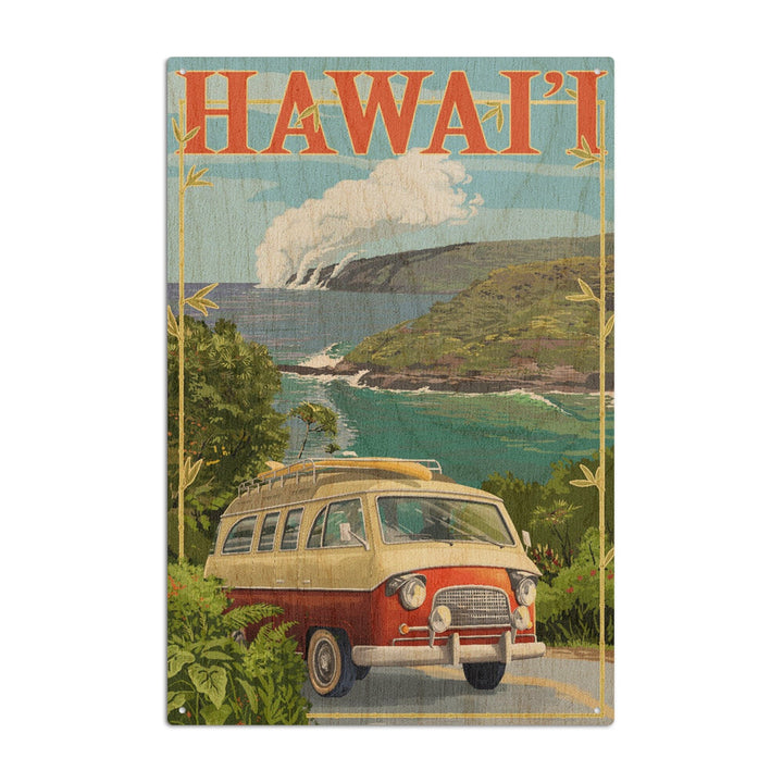 Hawaii, Camper Van, Lantern Press Artwork, Wood Signs and Postcards Wood Lantern Press 6x9 Wood Sign 