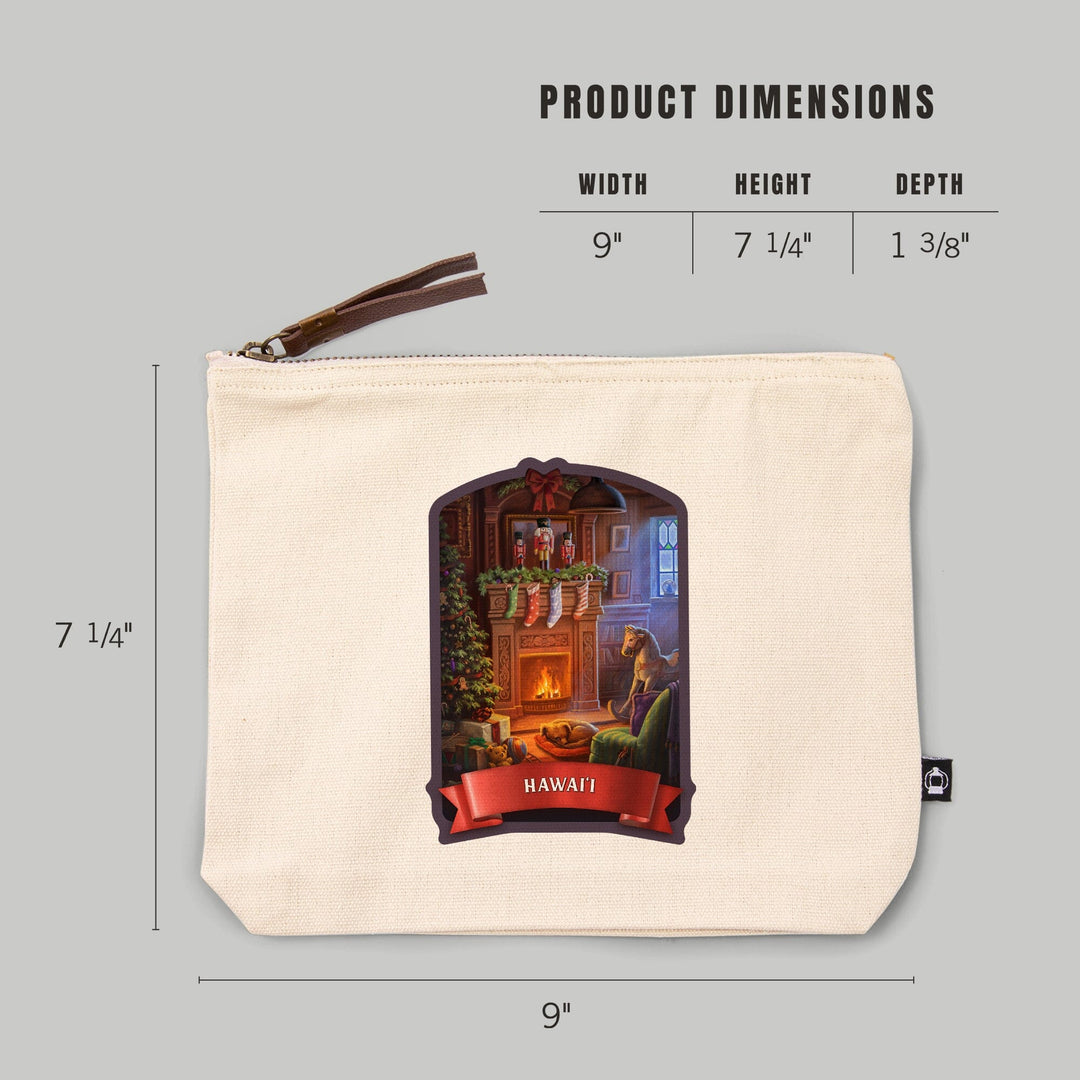 Hawaii, Christmas Morning,, Organic Cotton Zipper Pouch, Go Bag Go Bag Lantern Press 