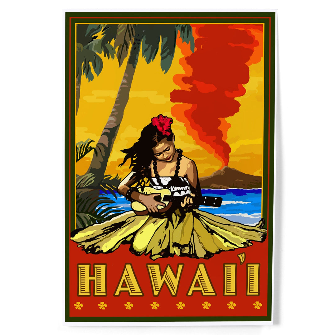 Hawaii, Hula Girl and Ukulele, Art & Giclee Prints Art Lantern Press 