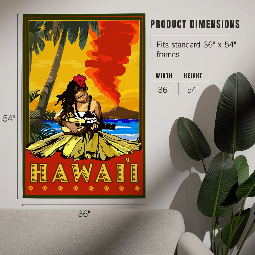 Hawaii, Hula Girl and Ukulele, Art & Giclee Prints Art Lantern Press 