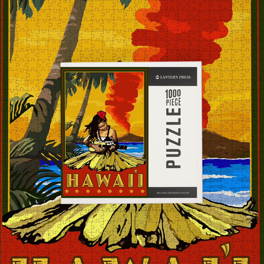 Hawaii, Hula Girl and Ukulele, Jigsaw Puzzle Puzzle Lantern Press 