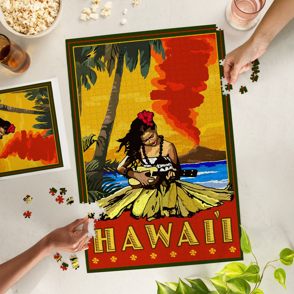 Hawaii, Hula Girl and Ukulele, Jigsaw Puzzle Puzzle Lantern Press 