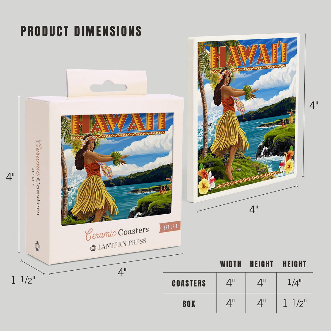 Hawaii, Hula Girl on Coast, Coasters Coasters Lantern Press 