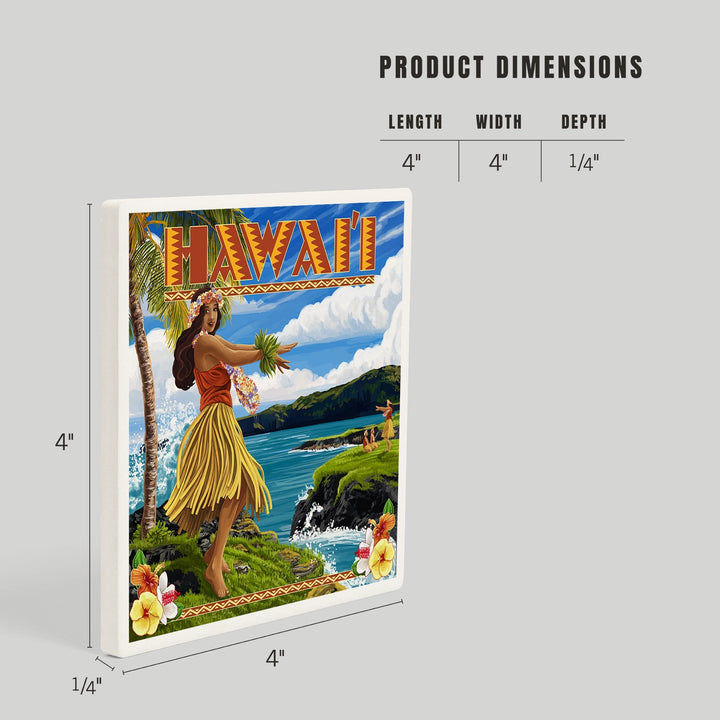 Hawaii, Hula Girl on Coast, Coasters Coasters Lantern Press 