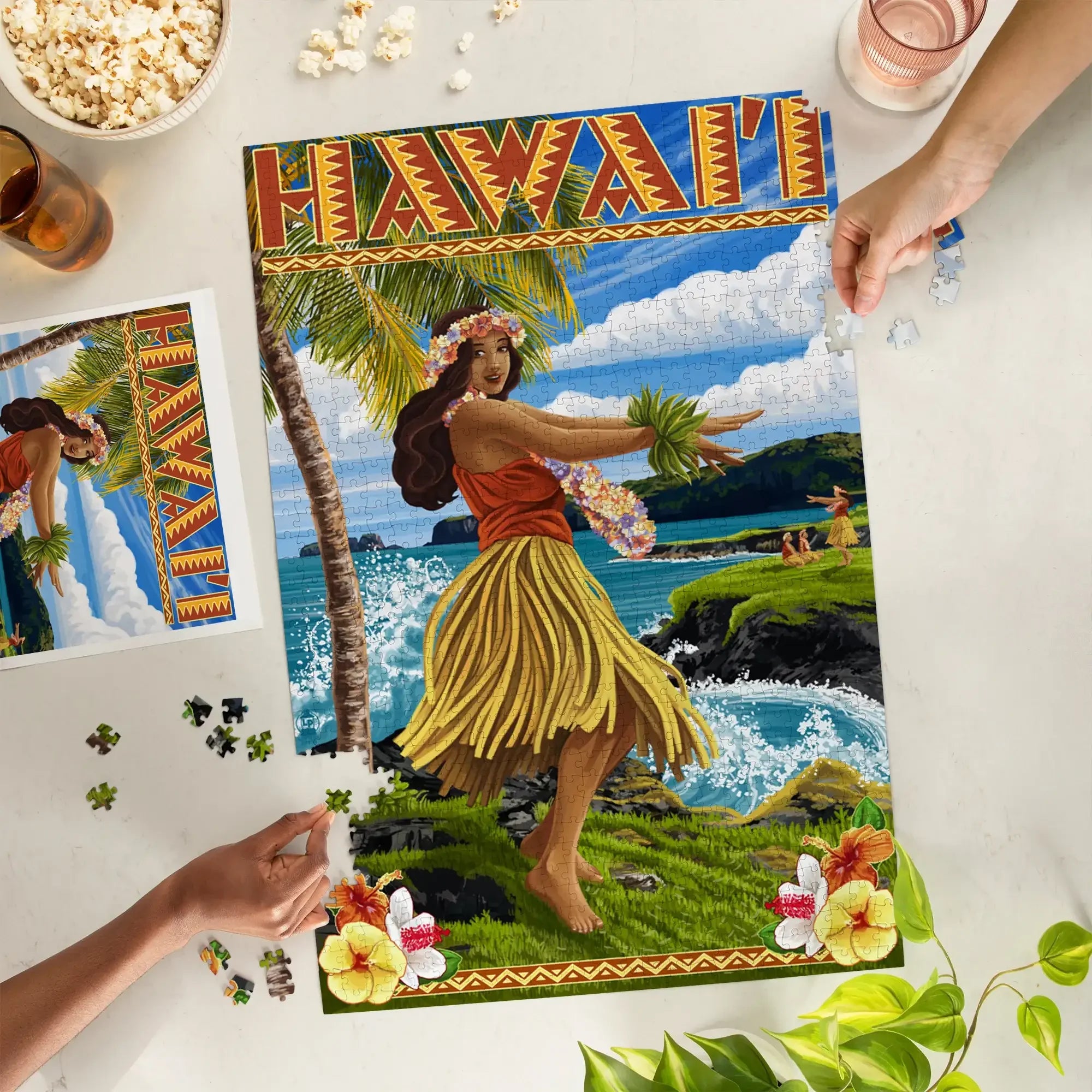 Hawaii, Hula Girl on Coast, 1000 piece jigsaw puzzle – Lantern Press