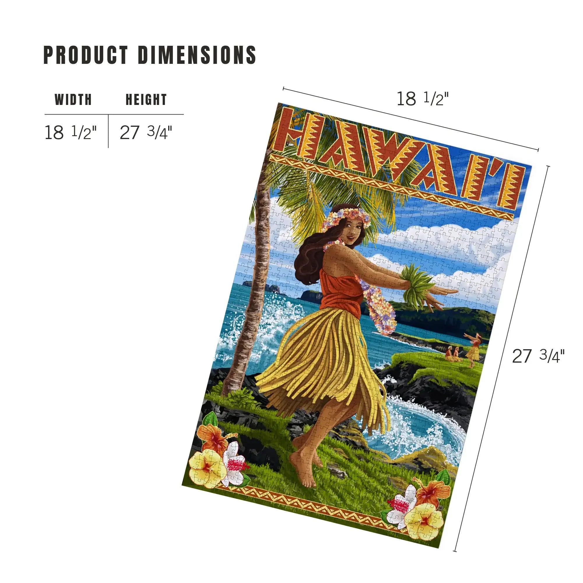 Hawaii, Hula Girl on Coast, 1000 piece jigsaw puzzle – Lantern Press