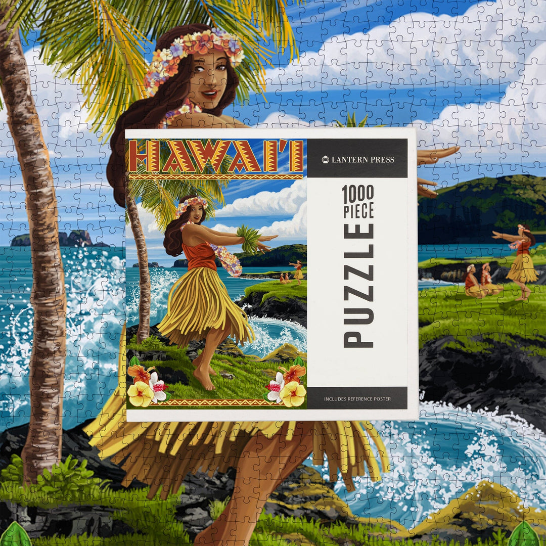 Hawaii, Hula Girl on Coast, Jigsaw Puzzle Puzzle Lantern Press 