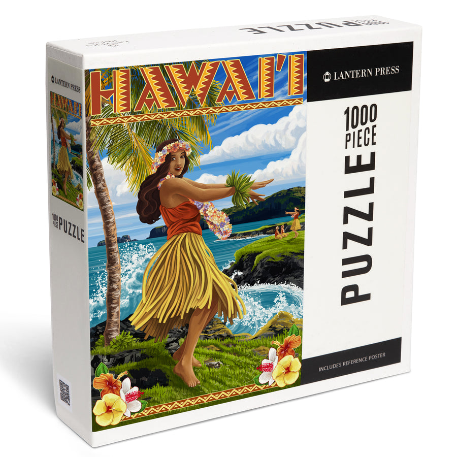 Hawaii, Hula Girl on Coast, Jigsaw Puzzle Puzzle Lantern Press 