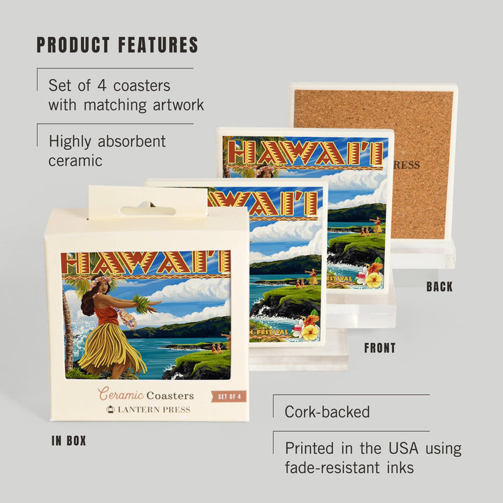 Hawaii, Hula Girl on Coast, Merrie Monarch Festival, Coasters Coasters Lantern Press 