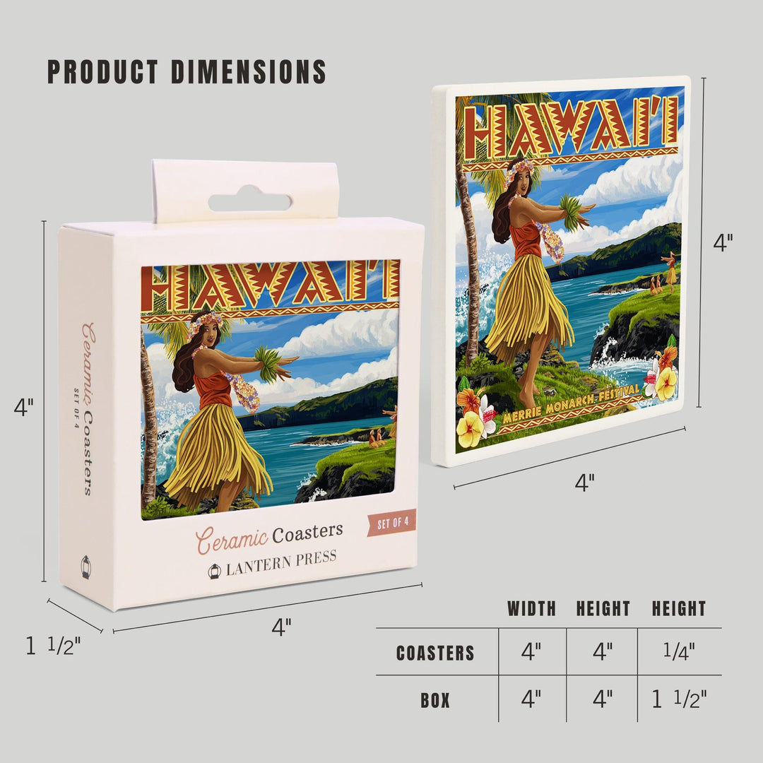 Hawaii, Hula Girl on Coast, Merrie Monarch Festival, Coasters Coasters Lantern Press 